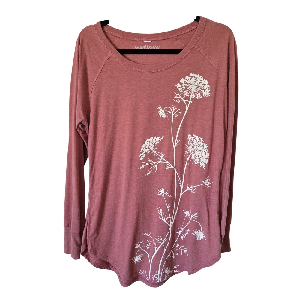 Marushka Alaska Queen Annes Lace Floral Long Sleeve Top Mauve Pink Womens M